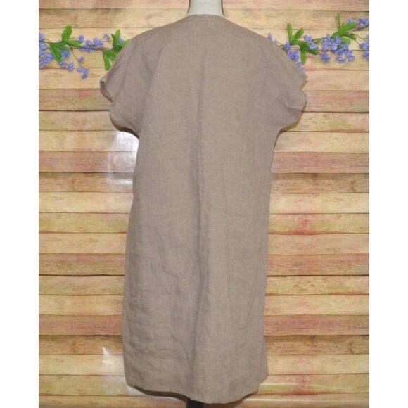 J. Jill Love Linen Brown Button Up Shirt Dress Size M Tall Neutral Lagenlook - Picture 6 of 9